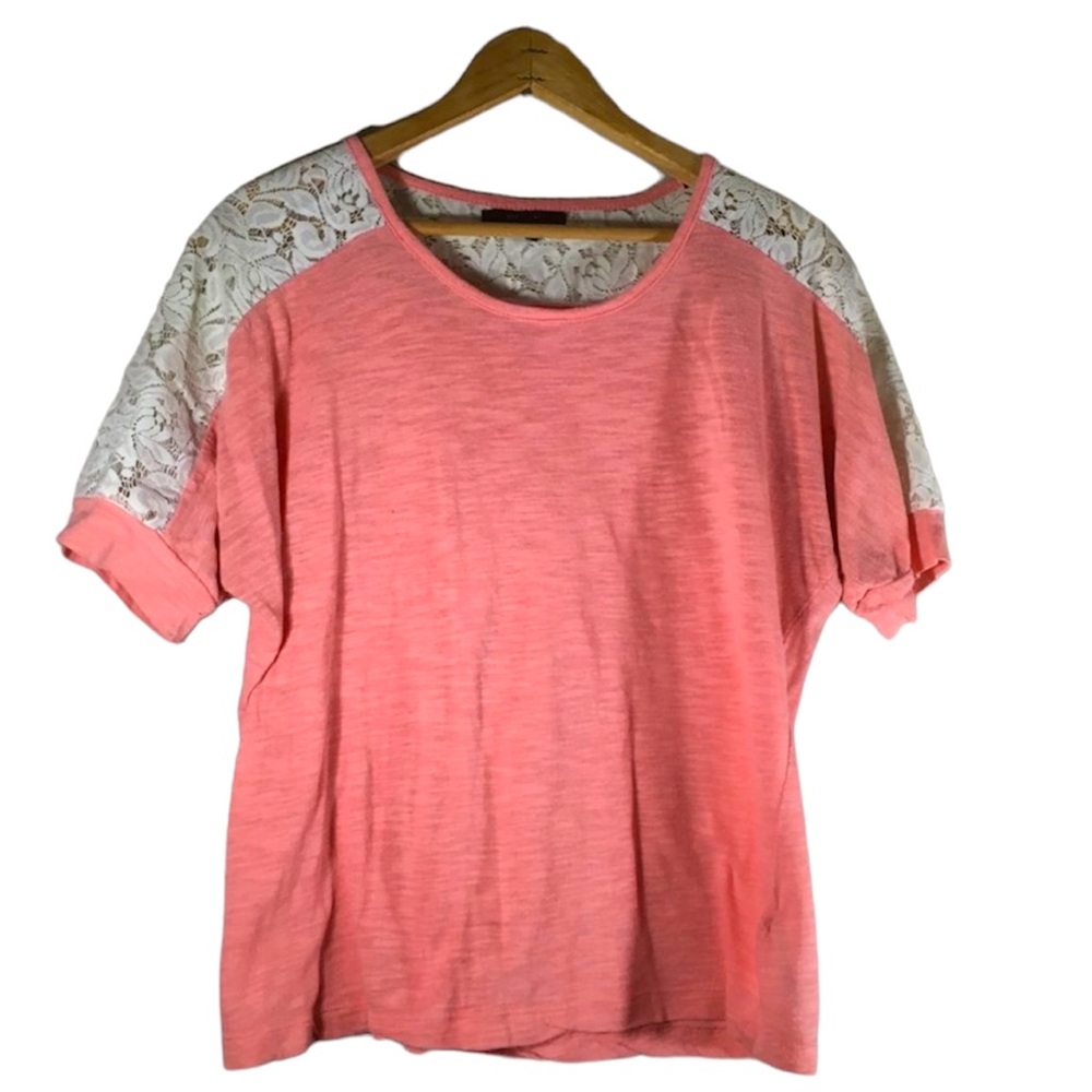 Forever 21 Pink White Lace Burnout Blouse Top